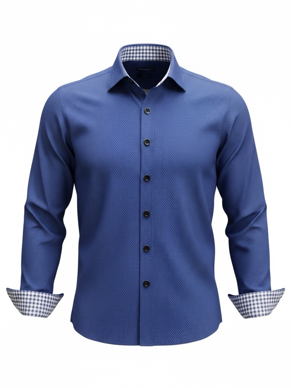 Proper Cloth Men’s Blue Dot Dress Shirt 17.5 Contrast Gingham Long Sleeve
